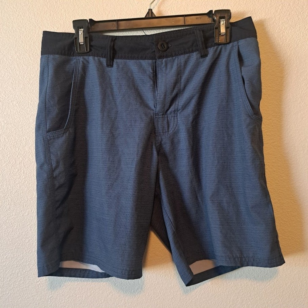 Prana Breathe Mens Hybrid Board Shorts Blue Black Stretch Hiking Swim Size 30